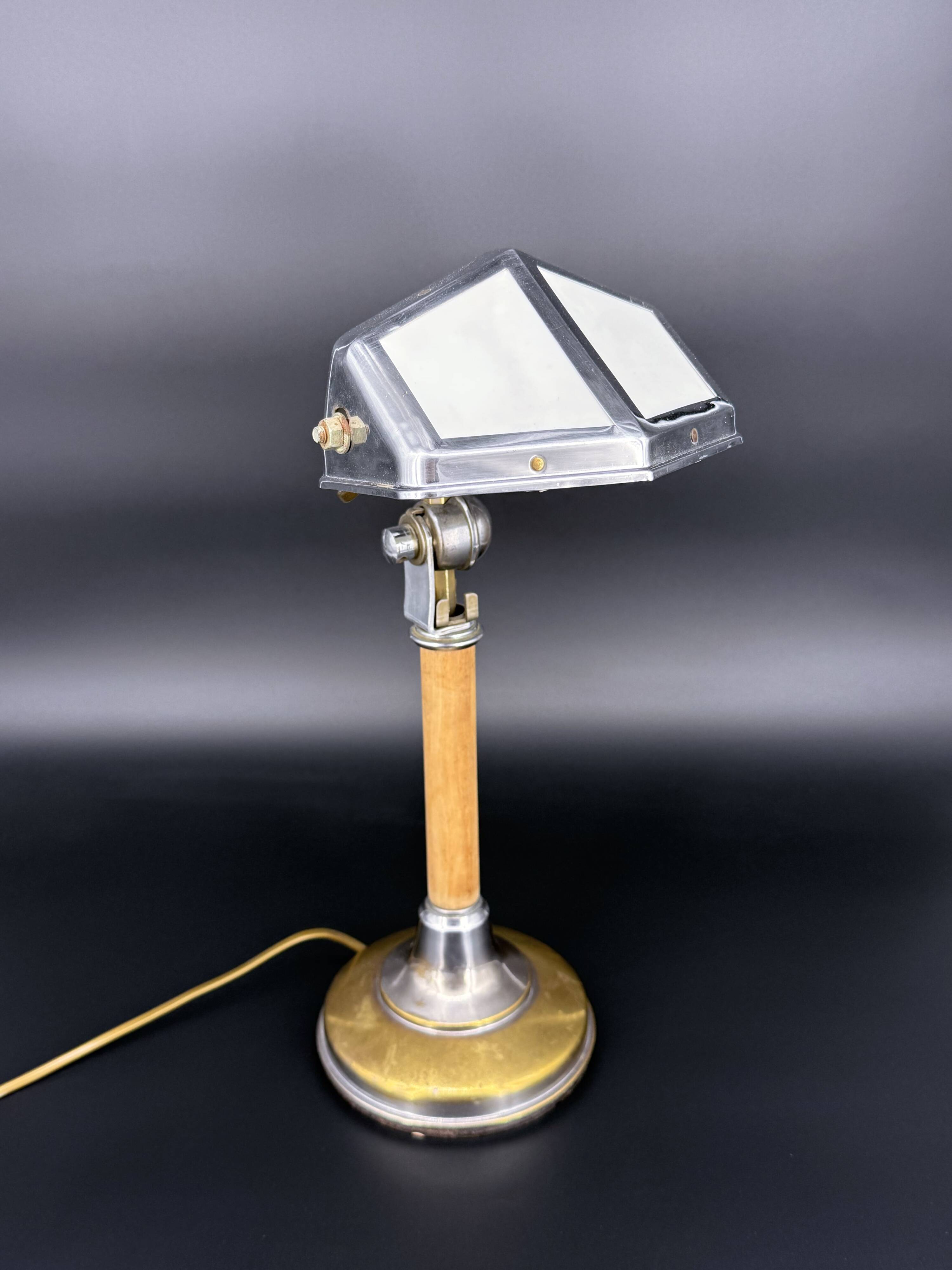 Art Deco desk lamp Pirouett chrome, brass and wood, 1930