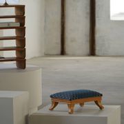 French Art Deco low stool with vintage upholstery made in the 1940s.