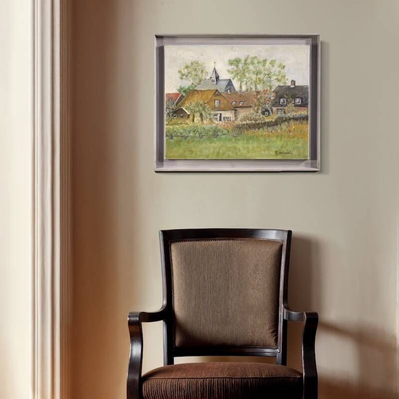 Peinture néerlandaise d'une vue de maisons dans le style impressionniste.
