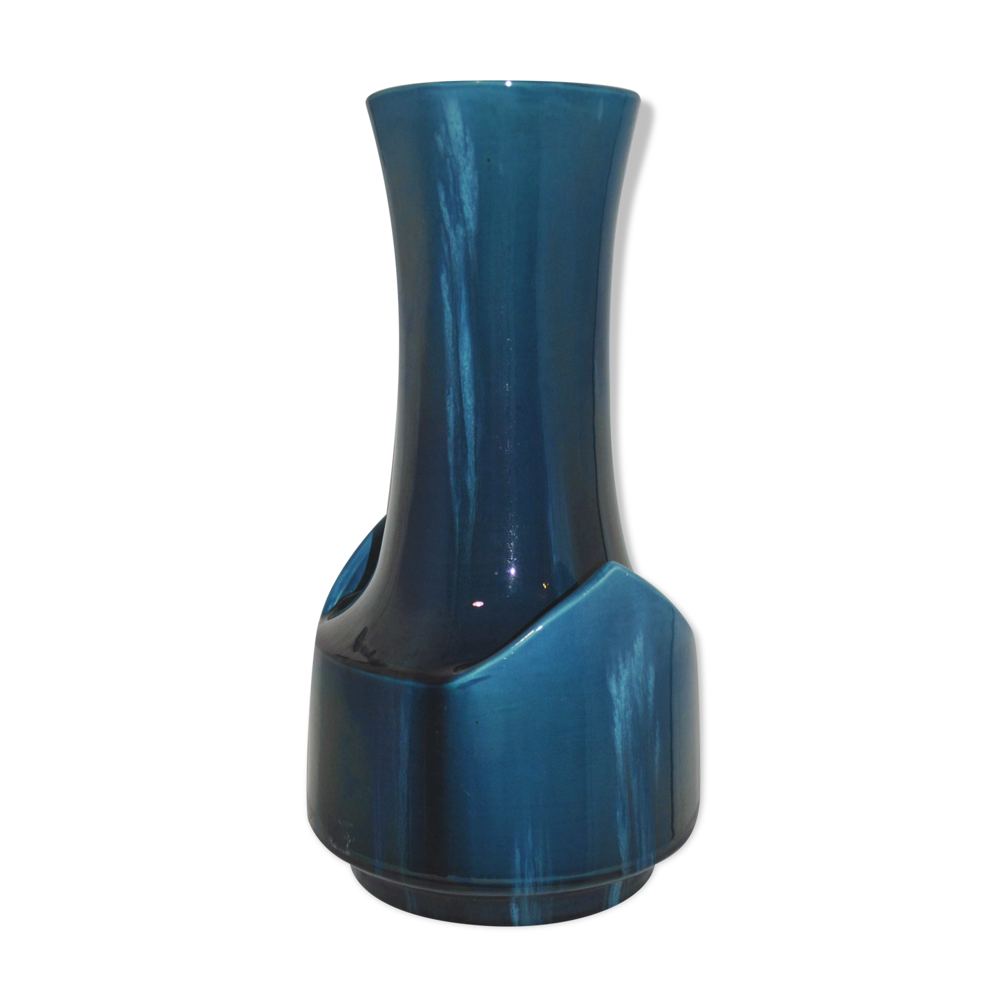 Blue ceramic vase flamed vintage 50's