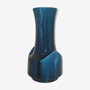Vase céramique bleu flammé vintage 50's