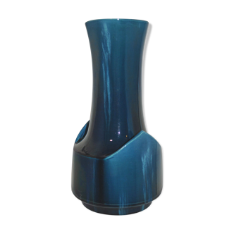 Blue ceramic vase flamed vintage 50's