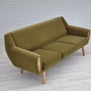 1970s, Danish 3-seater sofa, original very good condition, green furniture fabric, oak