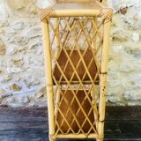 Wall shelf blond wood, bamboo, vintage rattan
