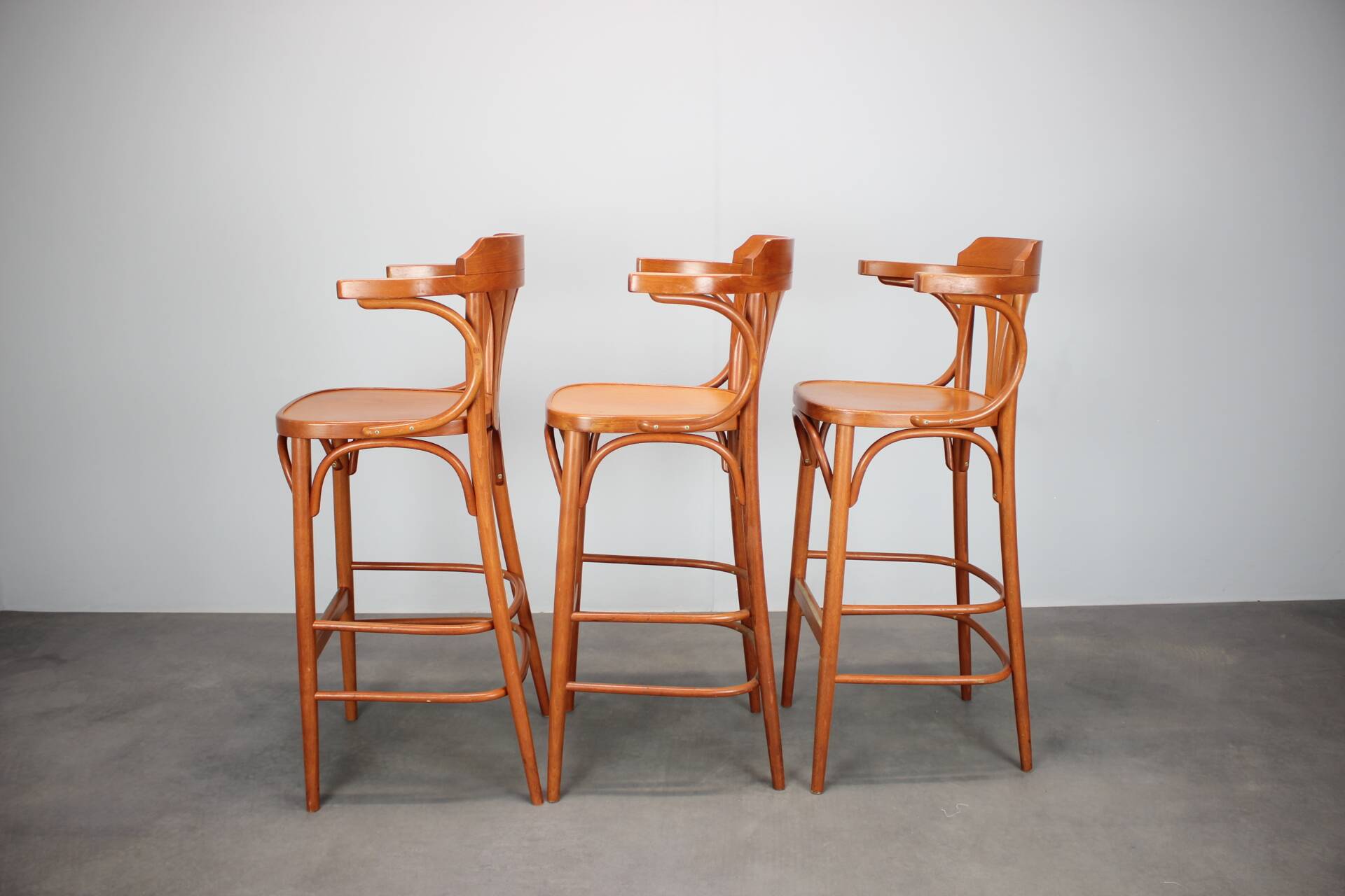 Set of 3 TON bentwood bar stools, Czech Republic, circa 1990.