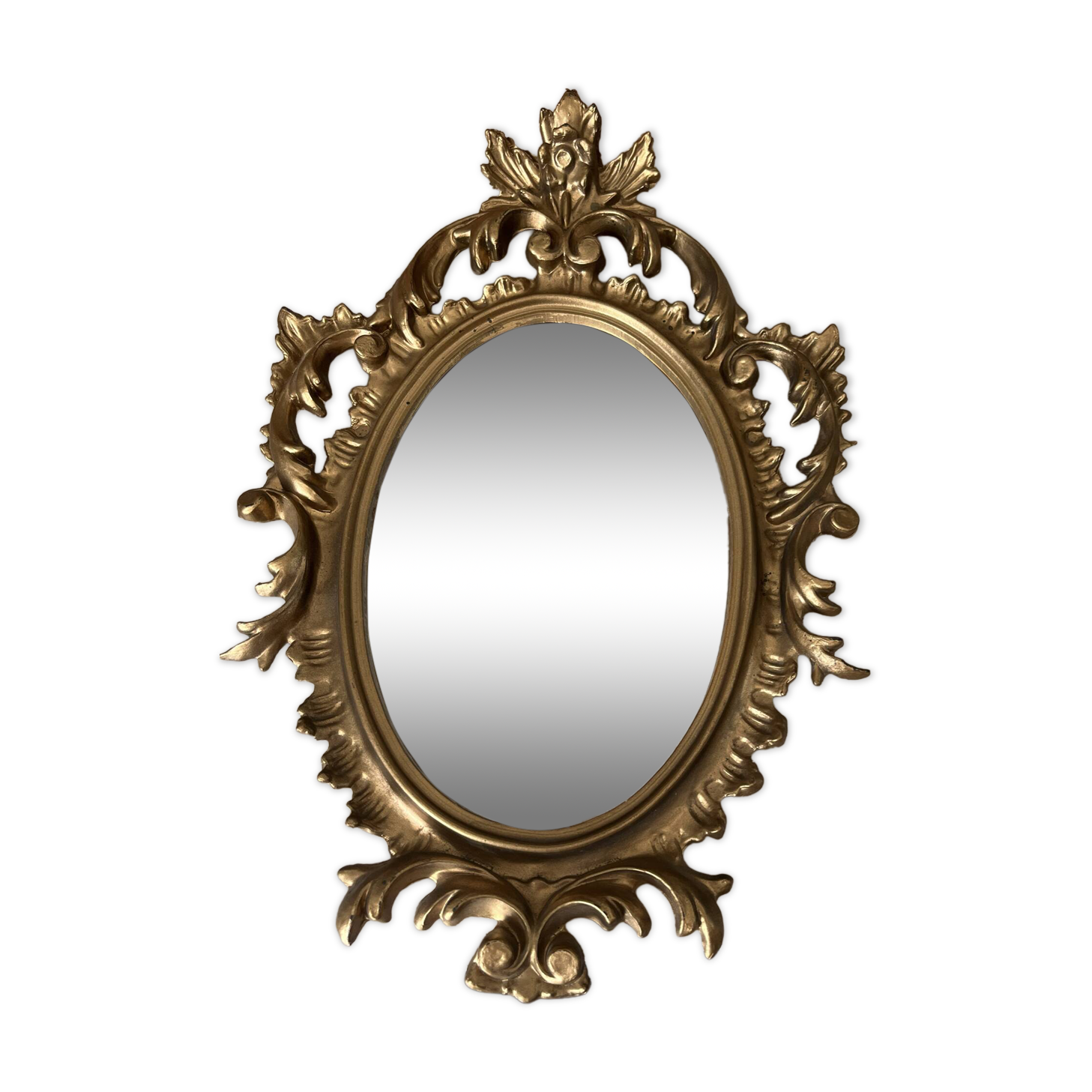 Petit miroir ovale signé Tallandier en laiton doré style Rococo – 30x2
