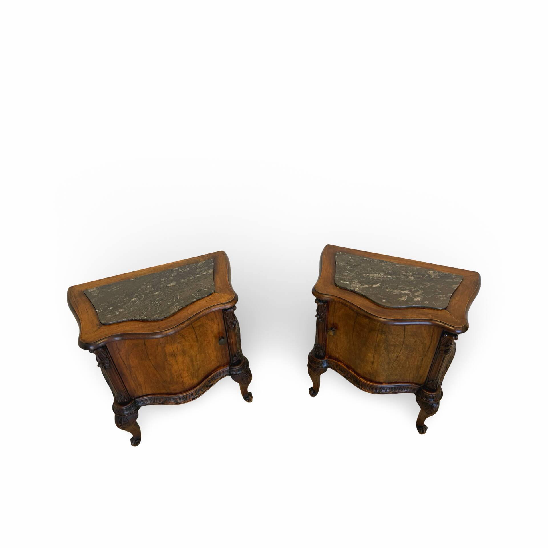 serpentine nightstands in walnut Art Deco