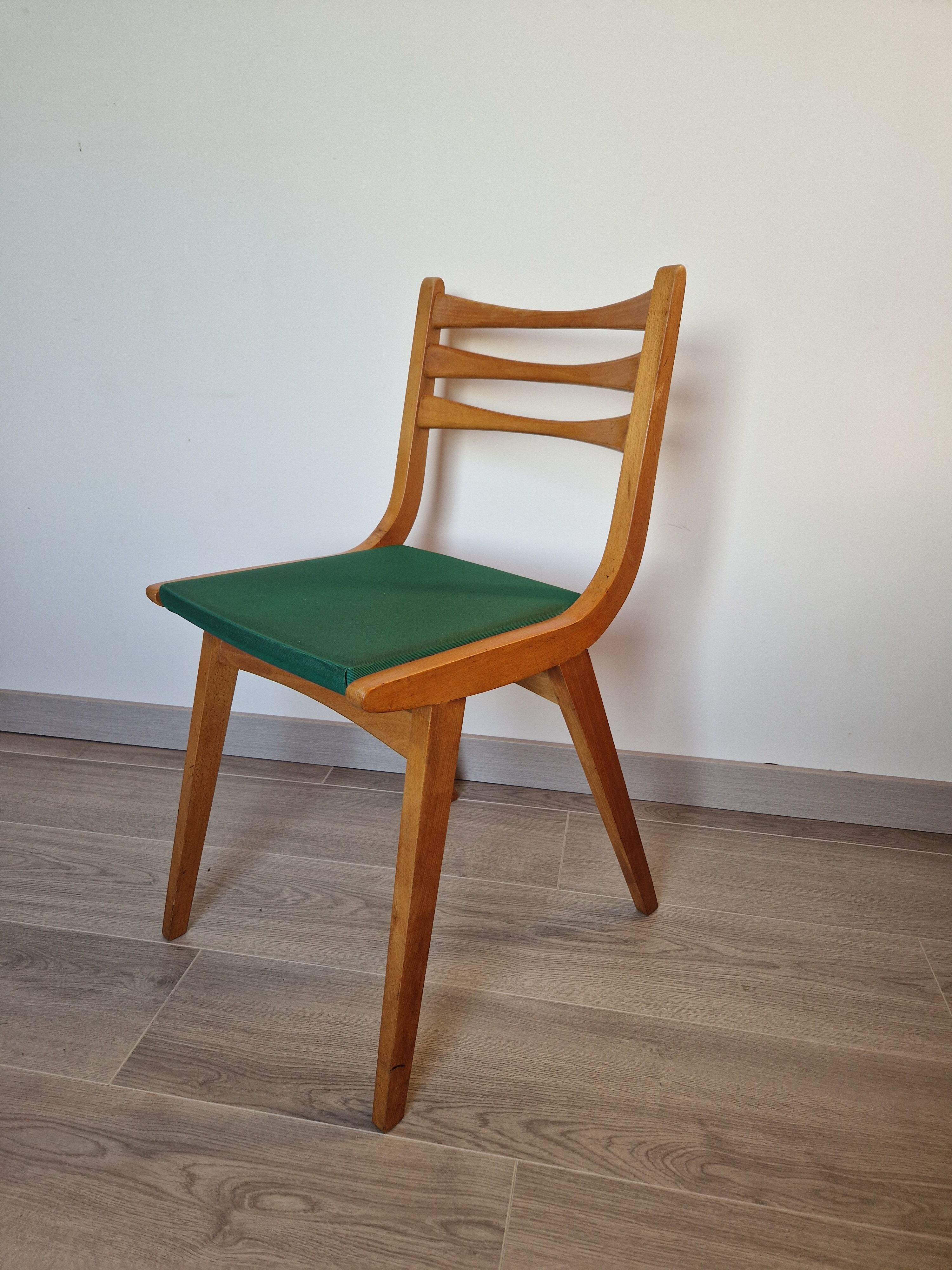 Scandinavian chair vintage beech and green vinyl