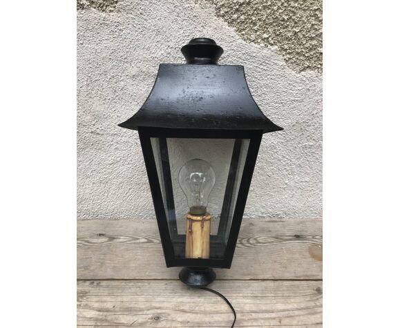 Old Lantern Metal Black Floor Lamp 70s Vintage Glass Plates Selency