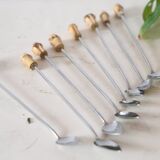 Service of 8 spoons of stainless steel jam and bamboo, vintage