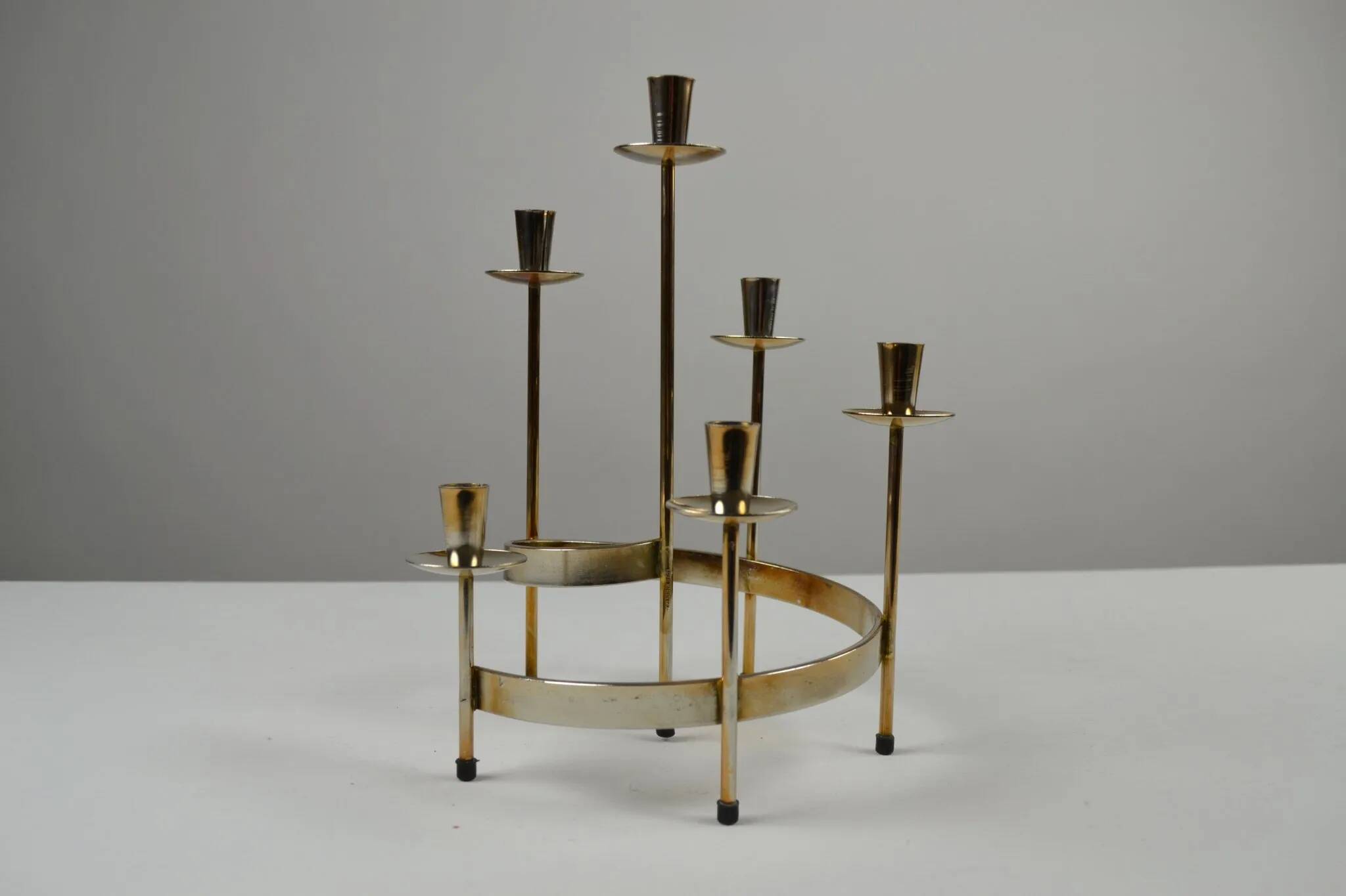 Set of Brass “Swirl” and “Spiral” Candle Holders by Gunnar Ander for Ystad-Metall, Sweden, 1960s