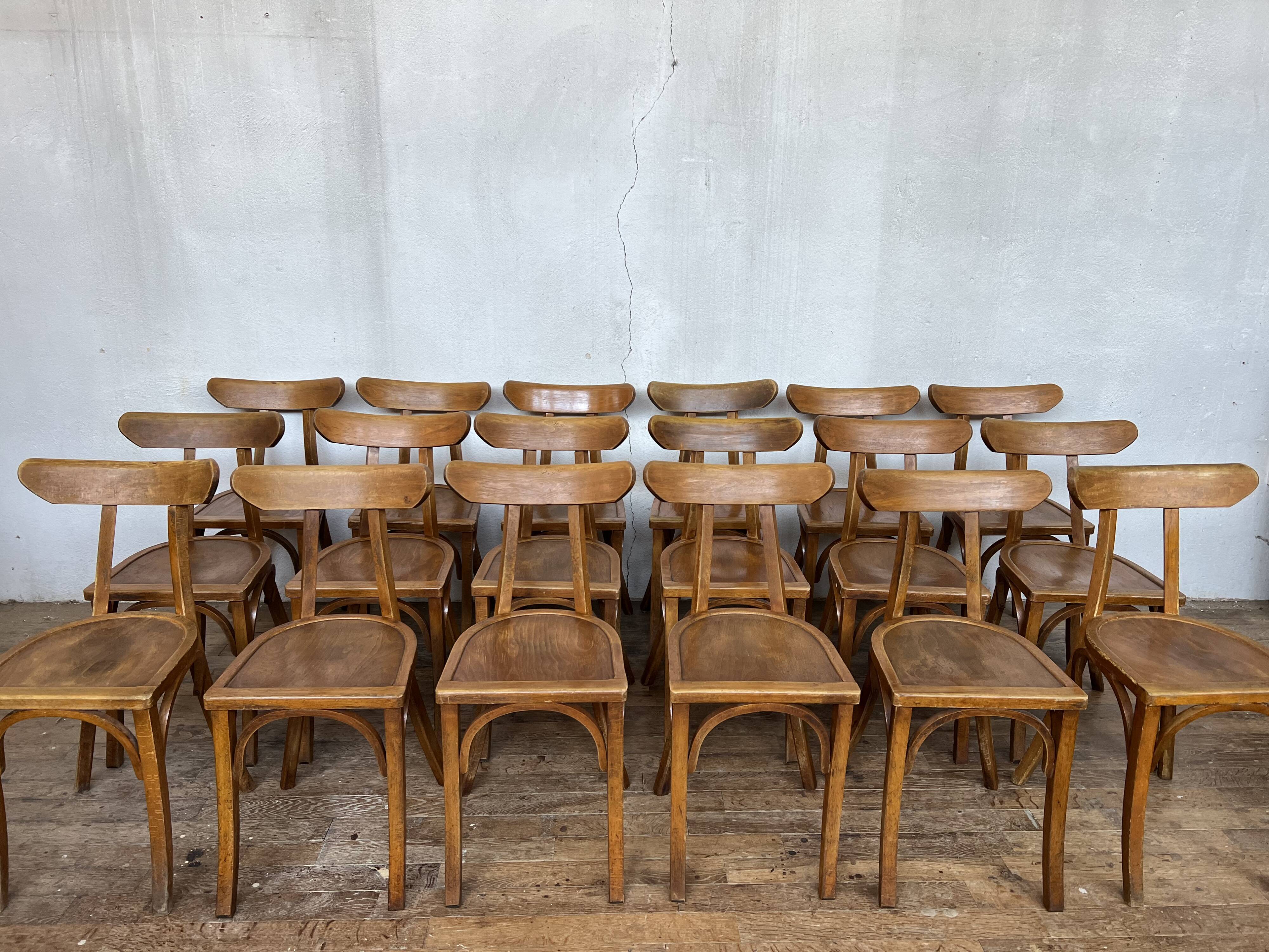 Series of 24 chairs bistrot wood curved 1960