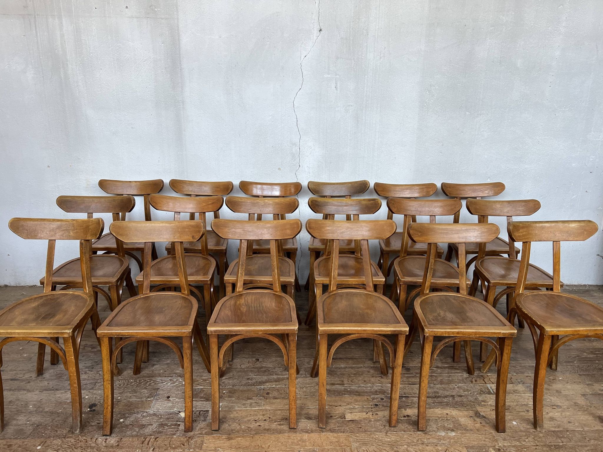 Series of 24 chairs bistrot wood curved 1960