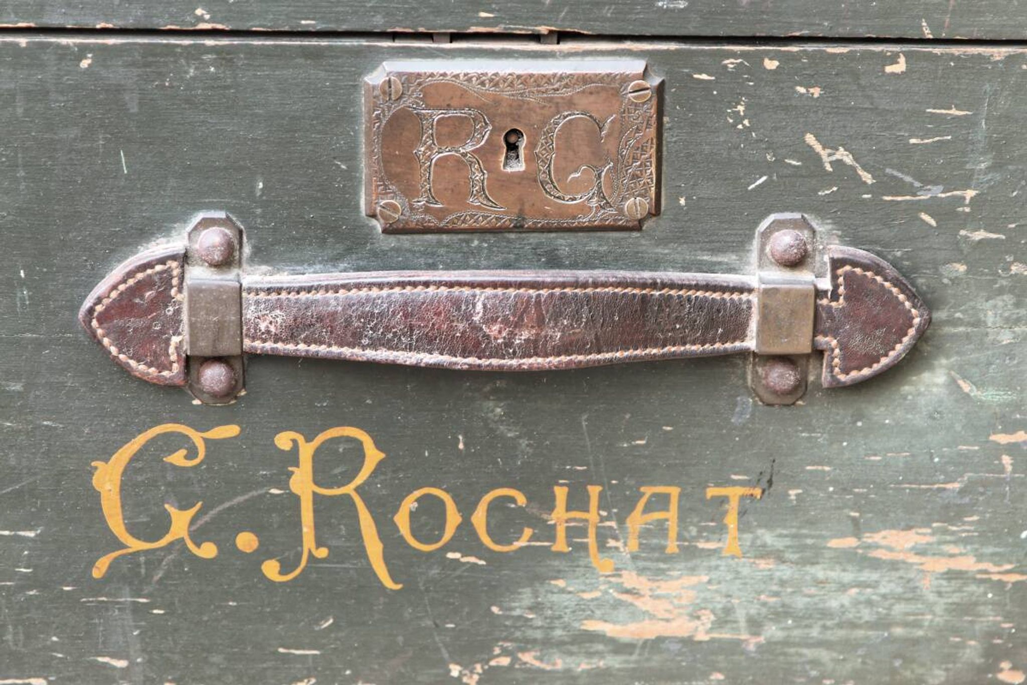 Old wooden travel trunk