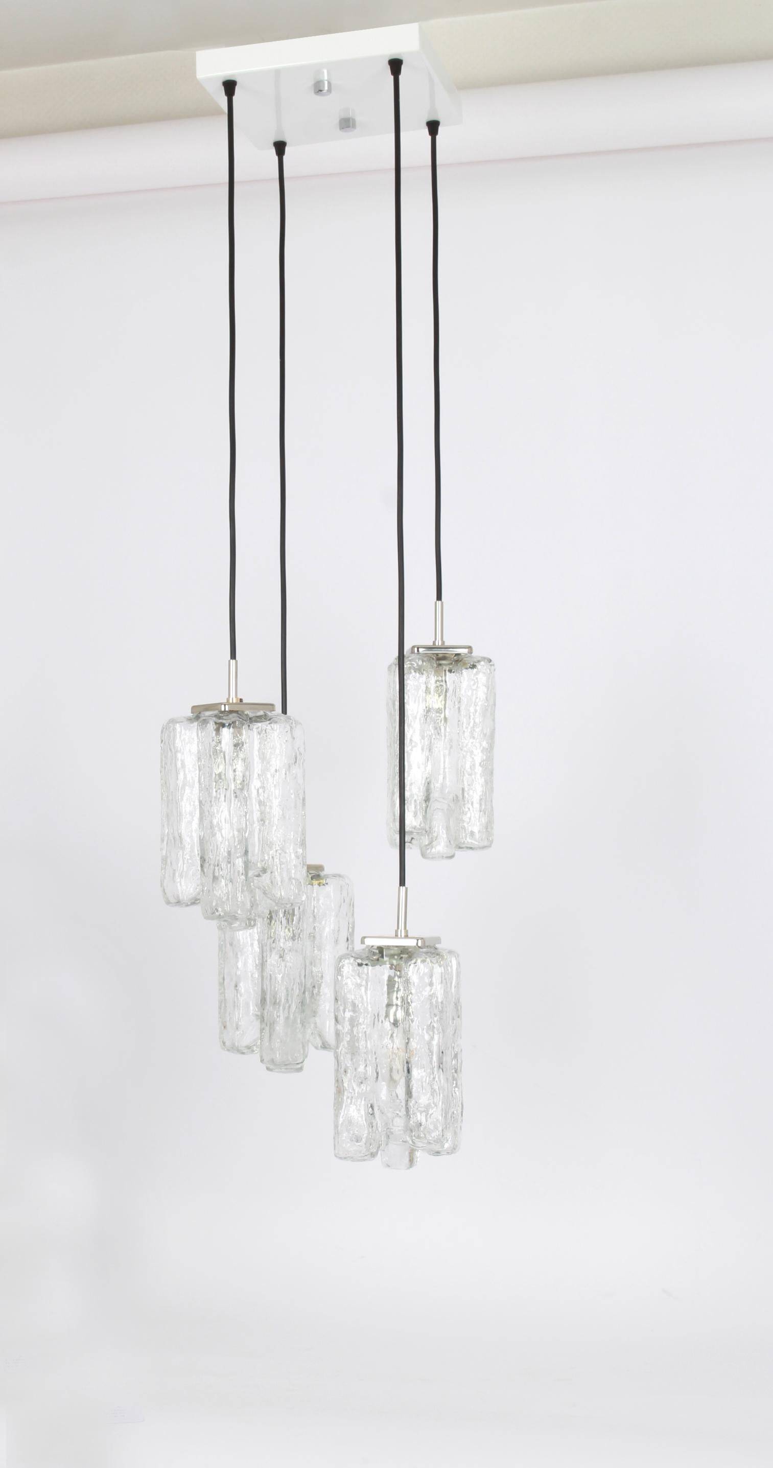 Superb cascading chandelier designed in Murano glass by Kalmar, Austria, 1970s.