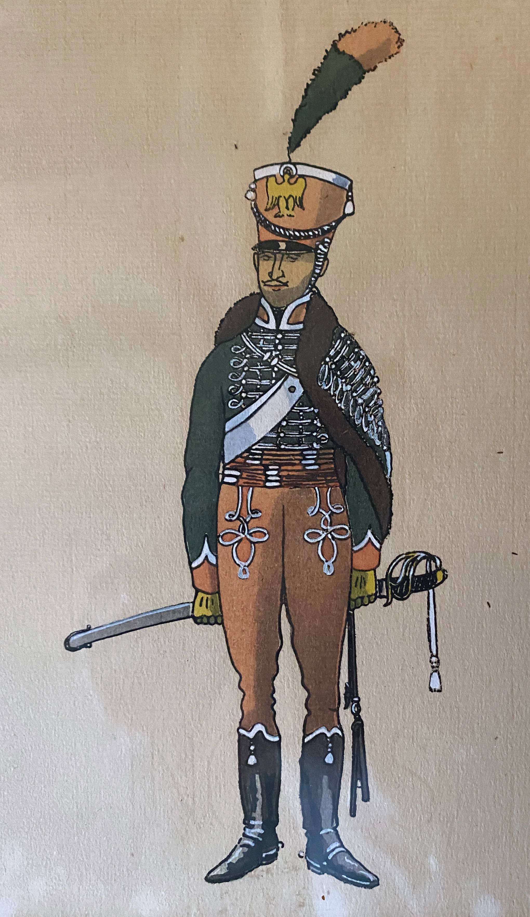 Paintings xix° portraits miltaire gouache uniform on ingres paper (cf. hergé)