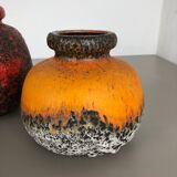 Set of Three Pottery Fat Lava Vases "Multi-Color" by Scheurich, Germany, 1970s