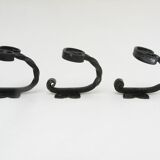 Set of 3 small twisted wrought iron coat hooks