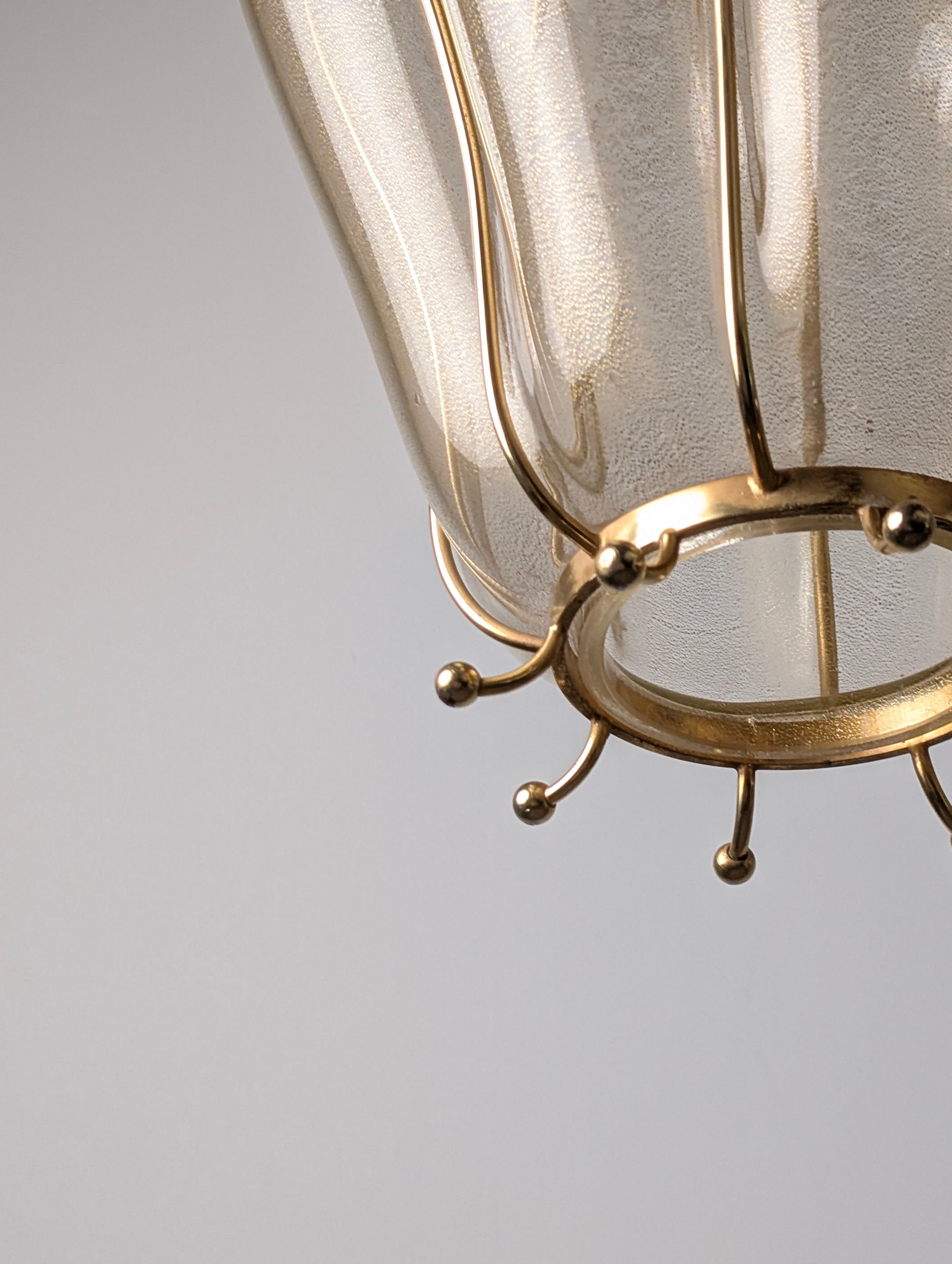 Barovier & Toso Murano blown glass lantern with 24k gold and brass, 1960s