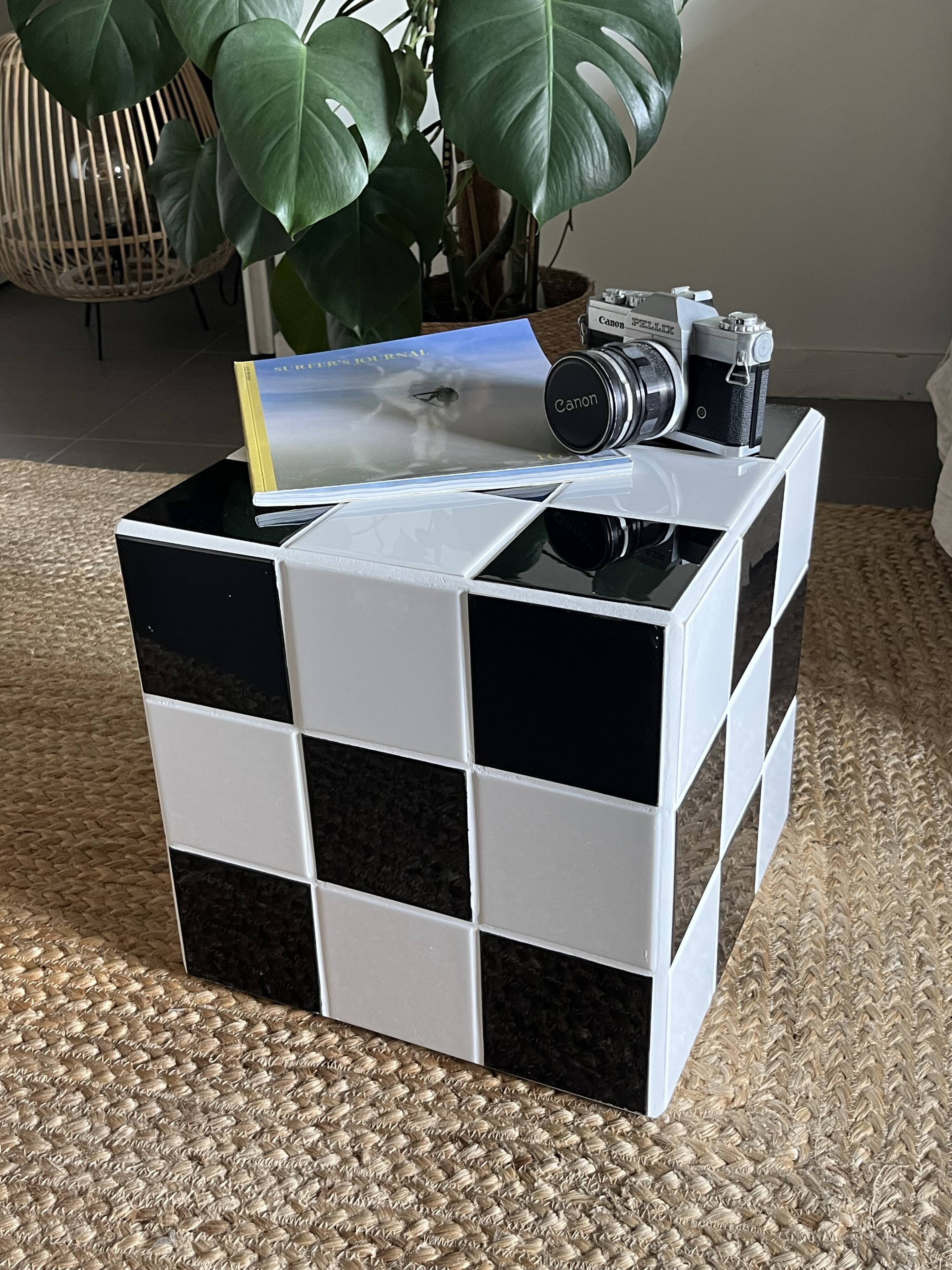 Cube coffee table in tile mosaic.