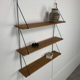 60s wall-mounted string shelf, wood and metal