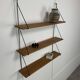 60s wall-mounted string shelf, wood and metal