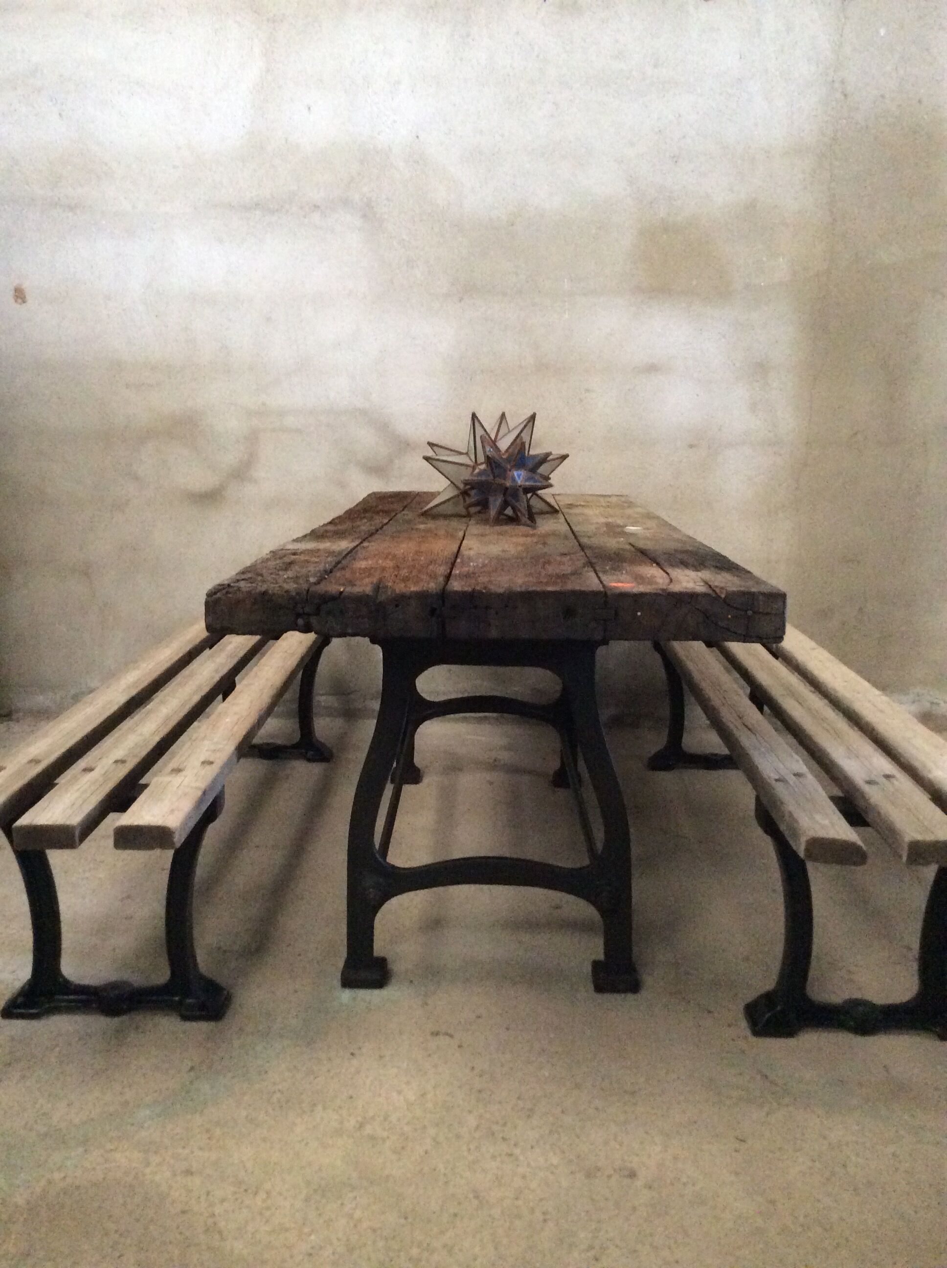 Industrial dining table solid wood cast foot cast iron