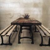 Industrial dining table solid wood cast foot cast iron