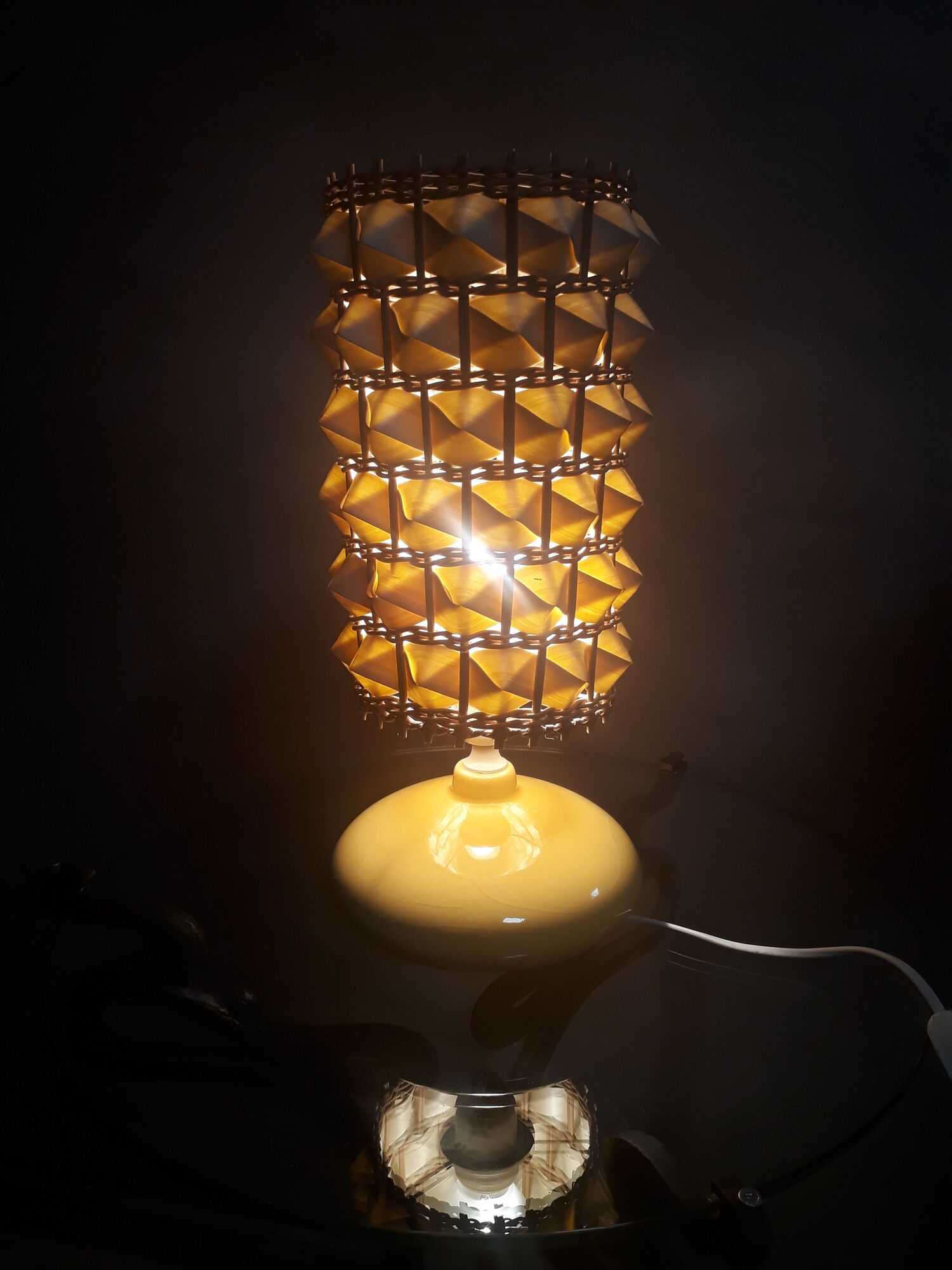 wicker lamp in the Scandinavian syle 1970 in pottery vernisse cracker electicite redone