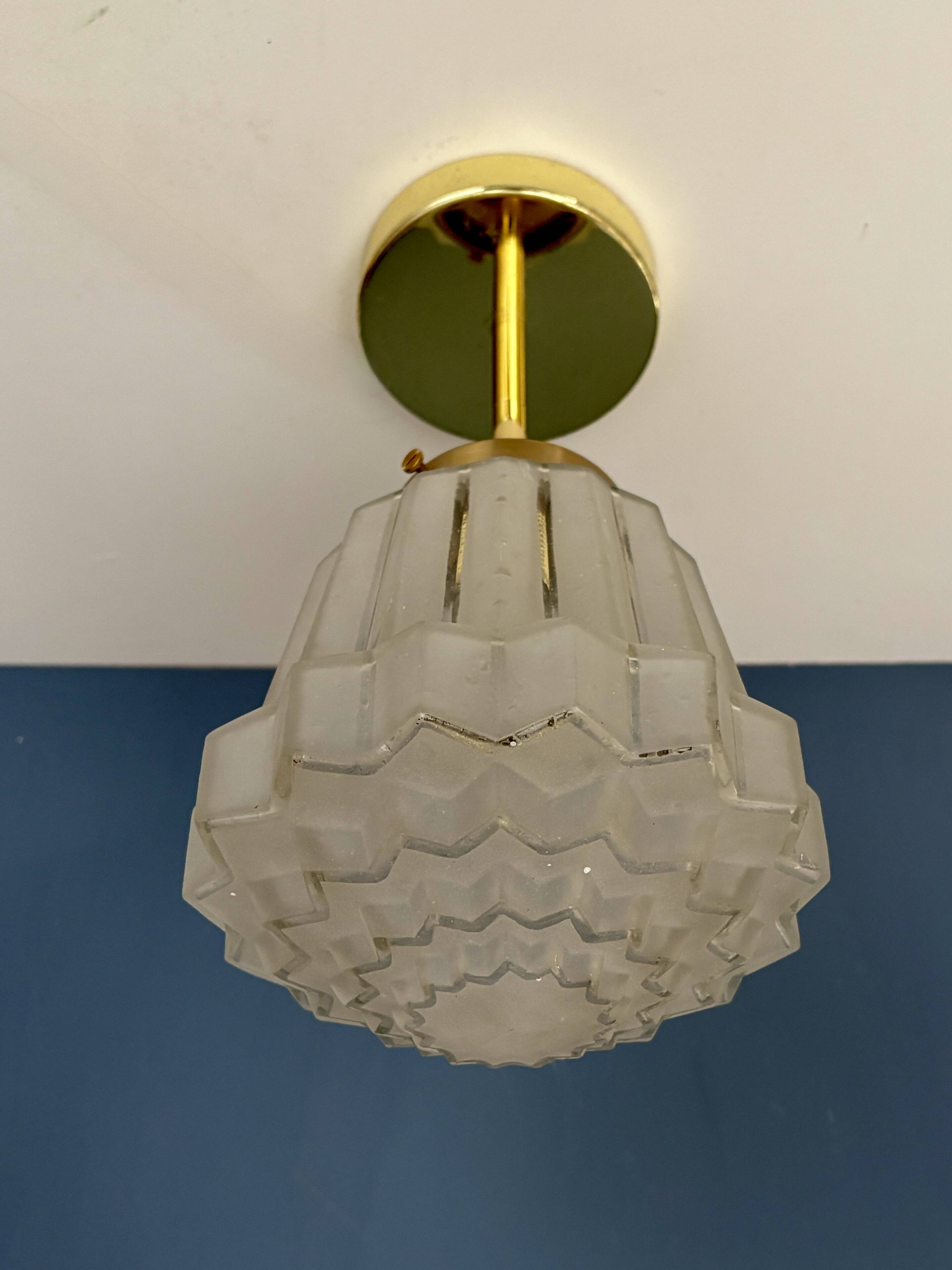 Pendant / Ceiling light with vintage art deco globe in frosted glass