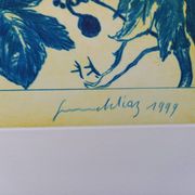 Original lithograph by Gérard Diaz (1938-2021), "the vine, the grape, the wine", 1999.