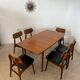 Set of 6 teak and black imitation leather chairs, Scandinavian design from the 70s vintage