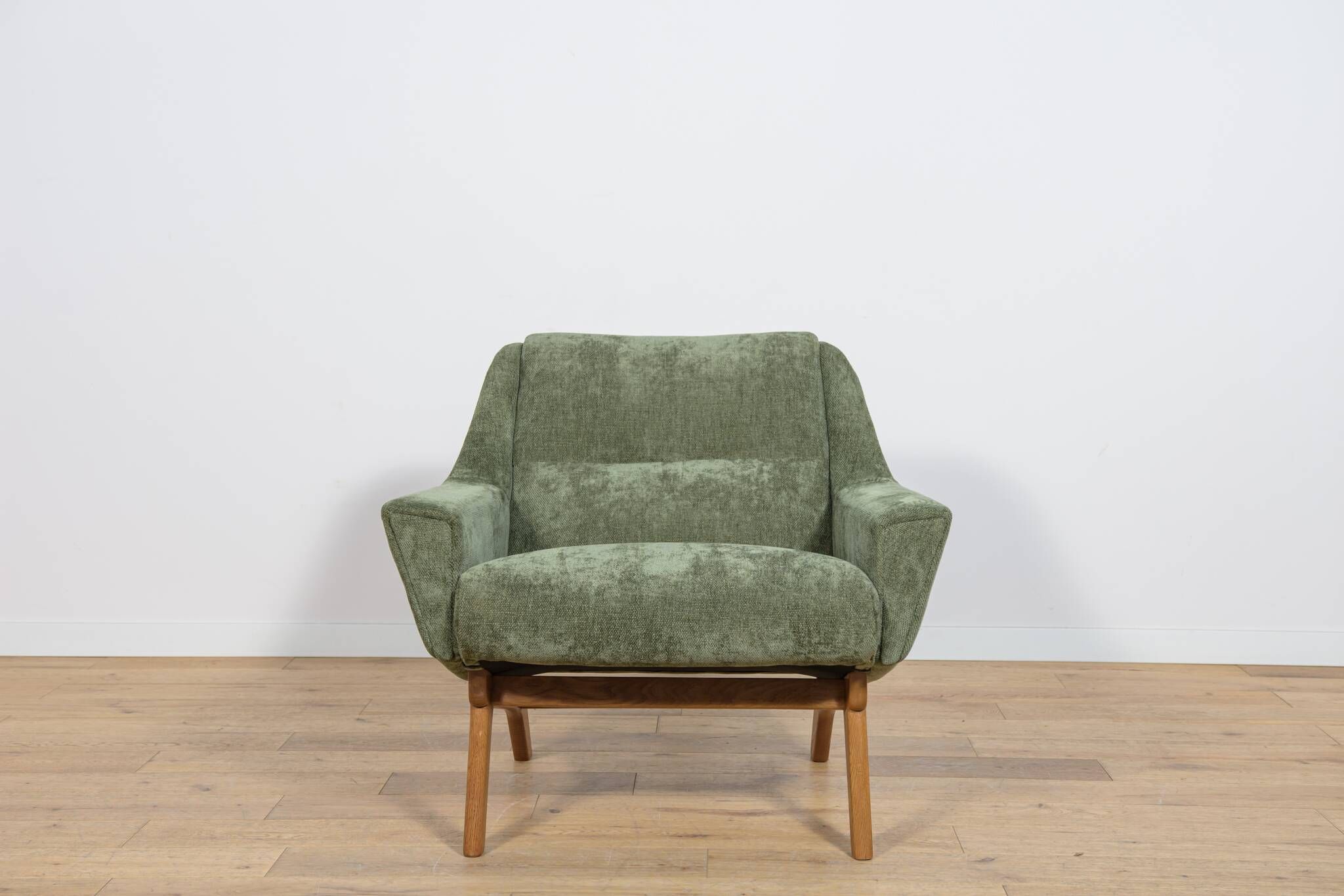 Fauteuil en chêne et tissu vert, Danemark, années 1960