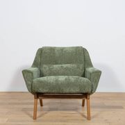 Fauteuil en chêne et tissu vert, Danemark, années 1960