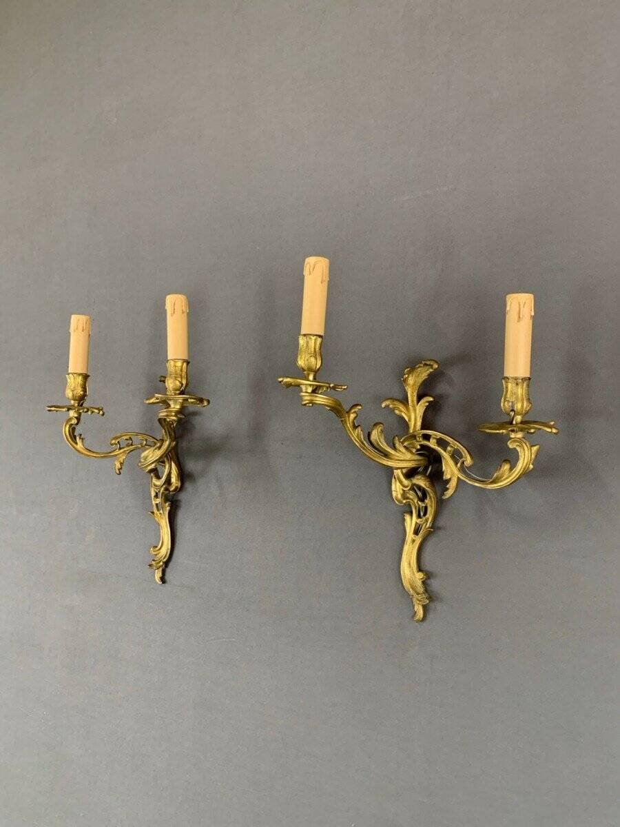 Pair of Louis XV Style Gilt Bronze Wall Lights, 20th Century