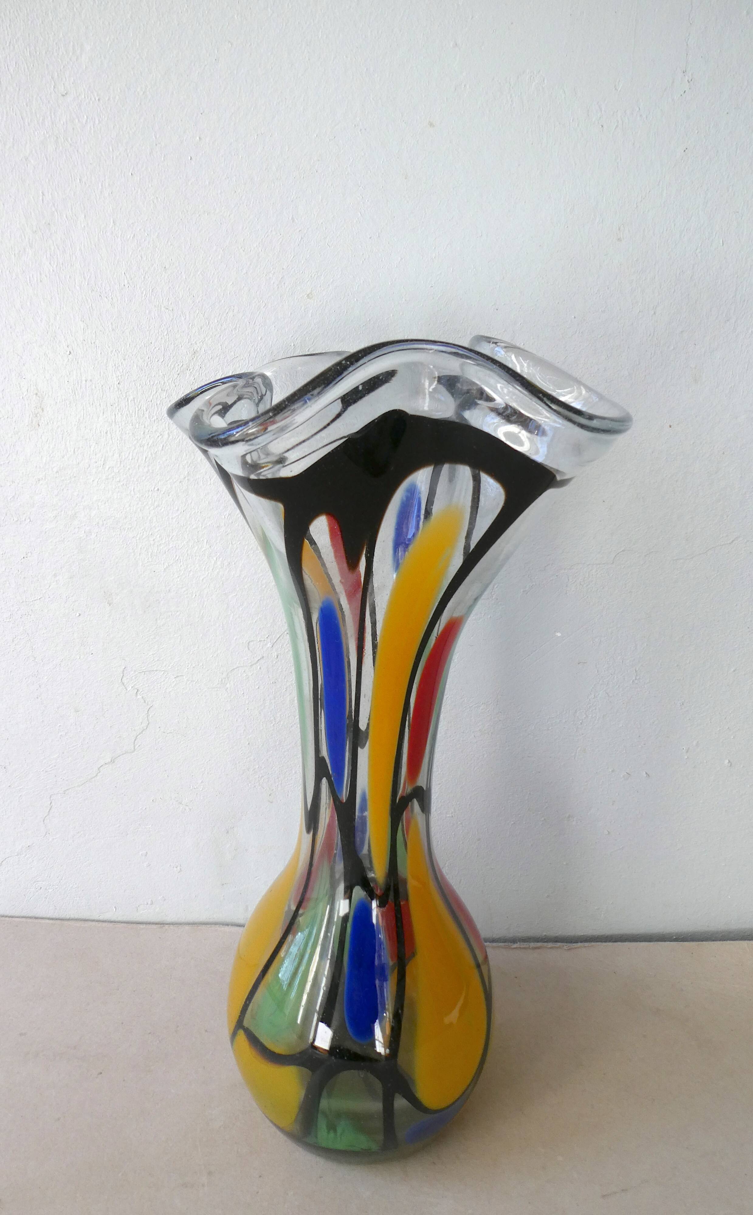 Vase in multicolored glass, Murano, 70 years