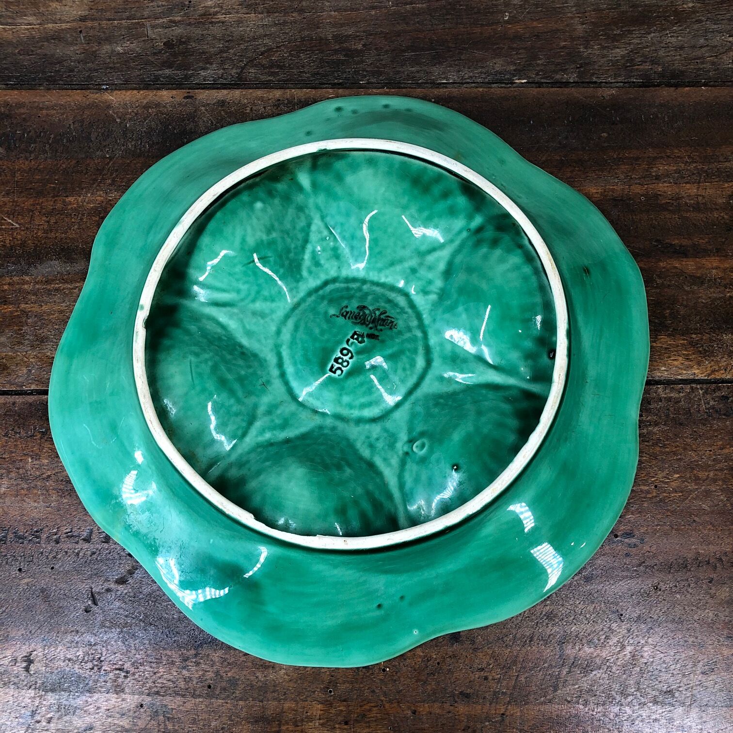 Sarreguemines green oyster plate in slurry