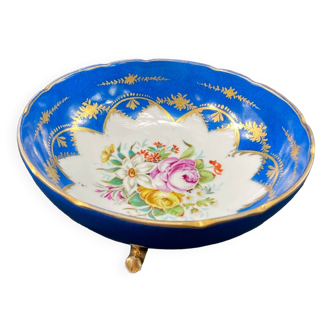 Limoges porcelain tripod bowl with Louis XV style floral decoration