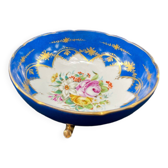 Tripod salad bowl Limoges porcelain floral decoration Louis XV style