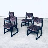 Mid-Century Modern Black Stained Wood Dining Chairs, 1970s, Set of 4