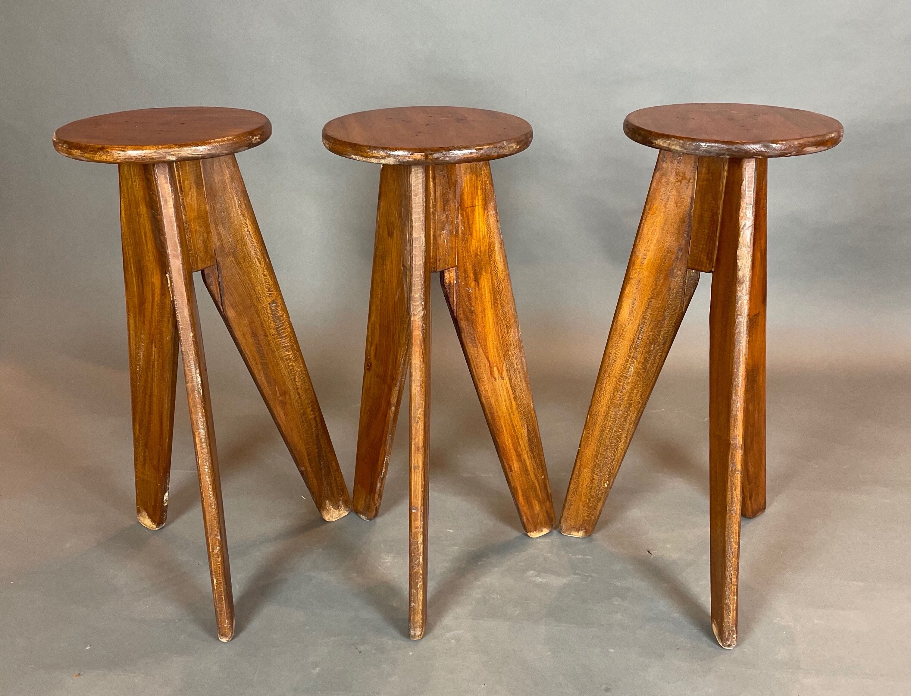 Set of 3 brutalist bar stools