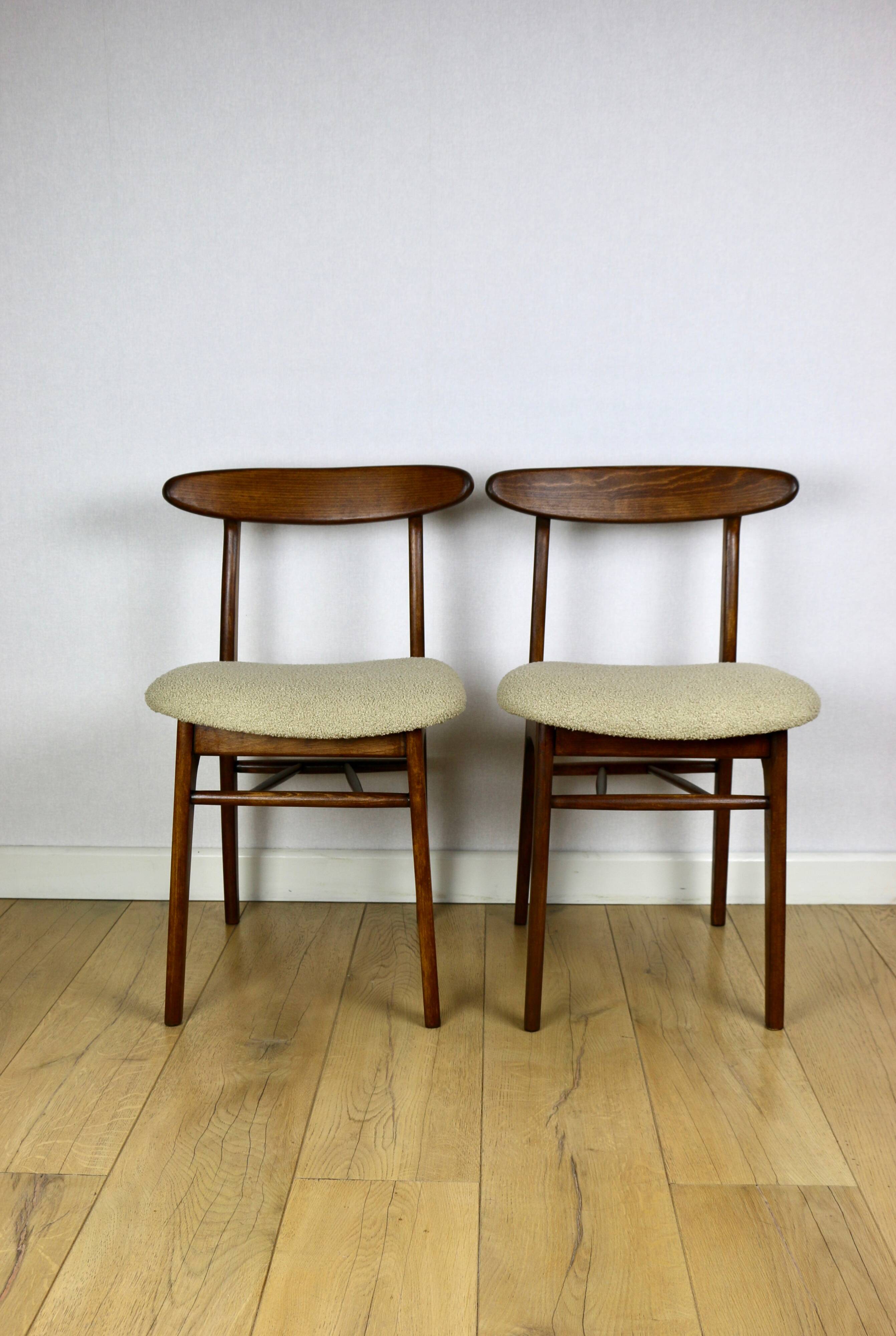 Chaises vintage Hałas beige bouclé - lot de 3