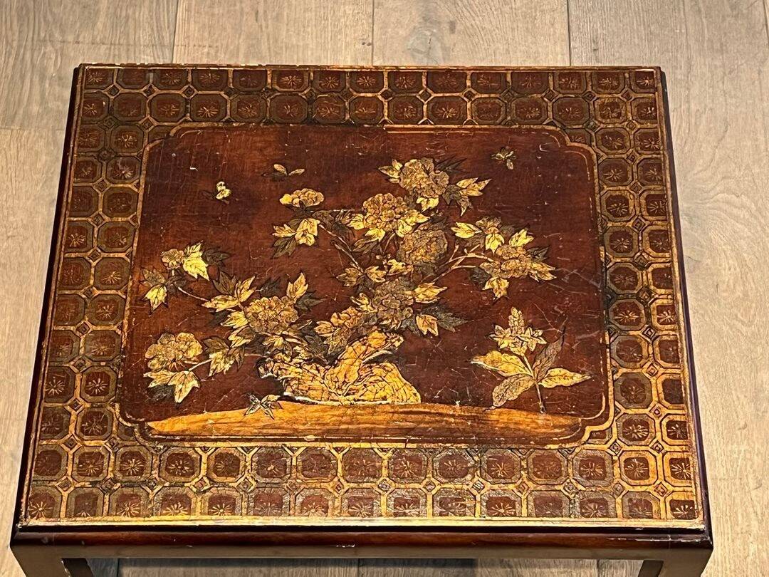 Set of Three Lacquered Nesting Tables with Chinese Decorations, France circa 19