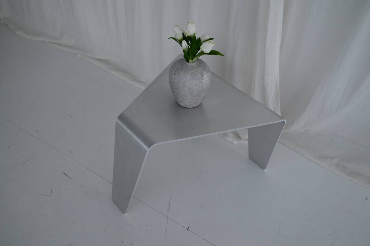 Sculptural Brushed Aluminum Side Table, Minimalist Contemporary Design