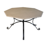 Travertine and wrought iron dining table