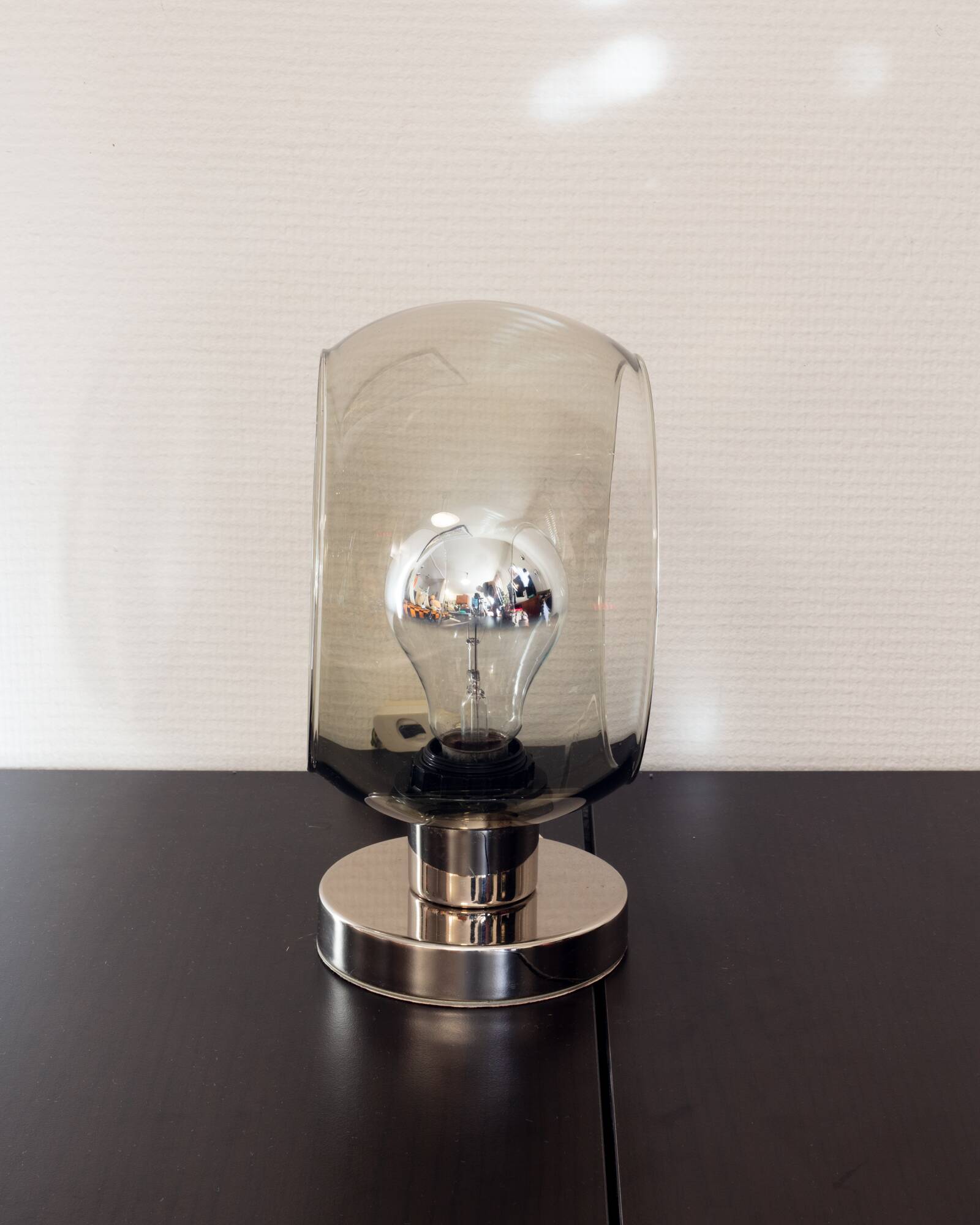 Space Age chrome and smoked glass lamp 70's