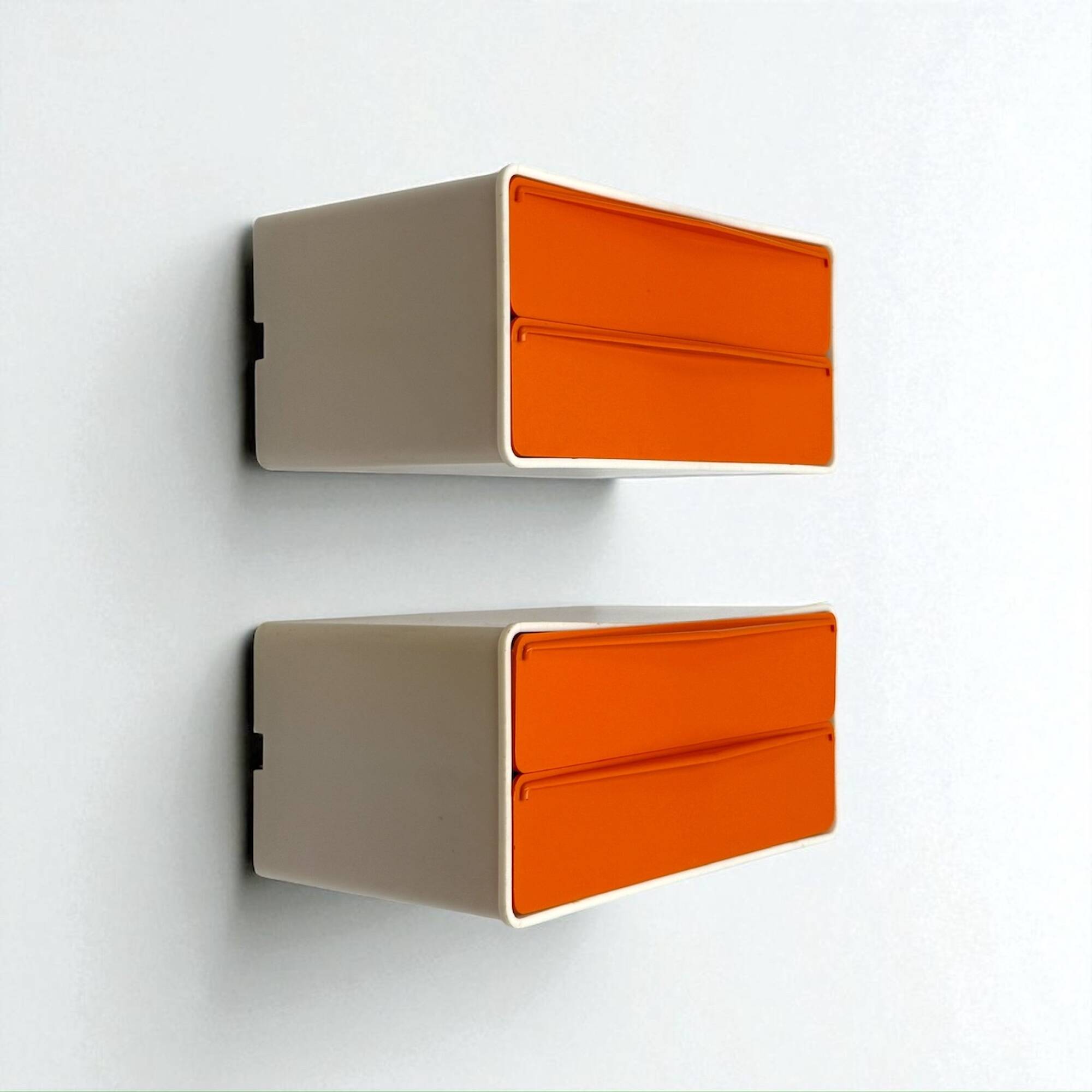 Tiroirs muraux modulaires orange vintage – Plastique des années 1970, style Space Age