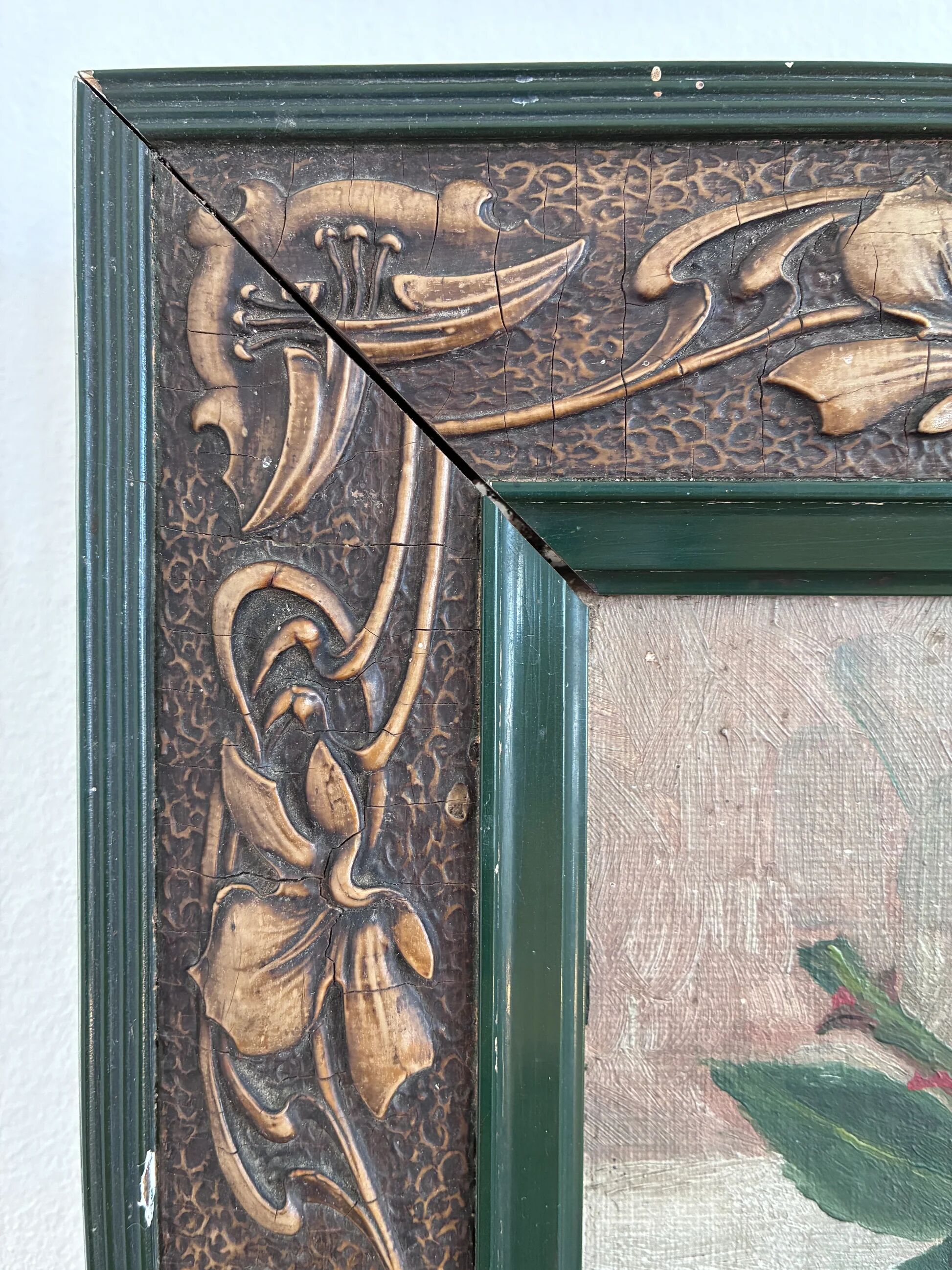 Antique original flower oil painting, yellow roses still life art