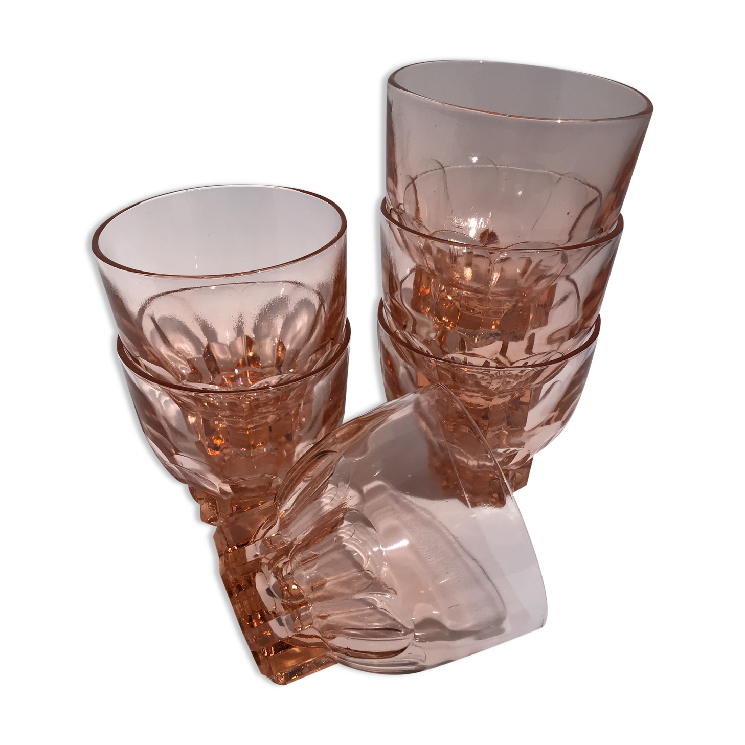 6 orange-pink water glasses star-footed