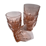 6 orange-pink water glasses star-footed